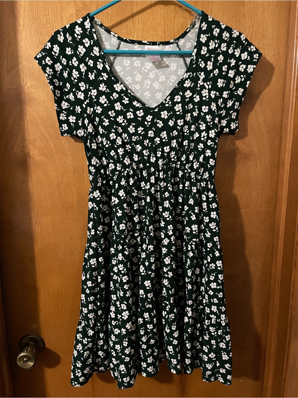 No Boundaries Dark Green Floral V-Neck Smocked Waist Dress